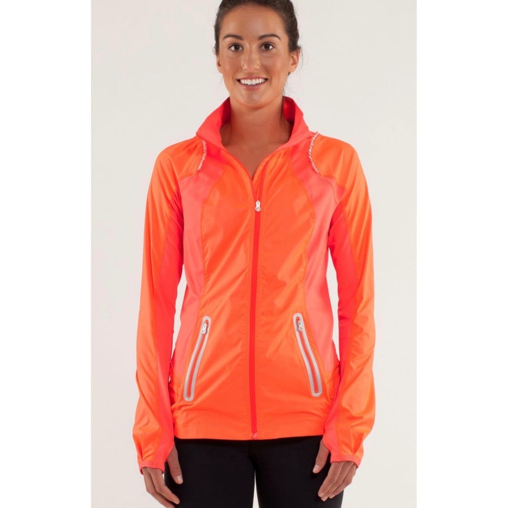 Lululemon Running Jacket Womens 4 Orange Pink Reflective Mesh Trim Full Zip